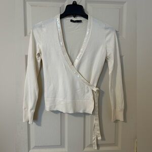 The Limited Womens Ivory Wrap Sweater with Sequin Detail size M